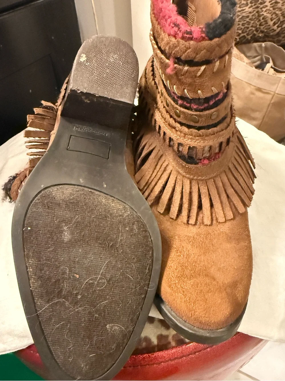 Mudd Brown Suede Fringe Boho Western Ankle Boots Studded